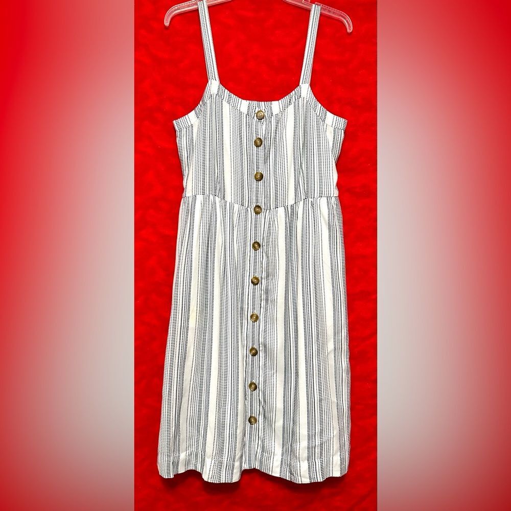 LOFT Nautical Knee-Length Dress White and Blue Button Down Size 10
